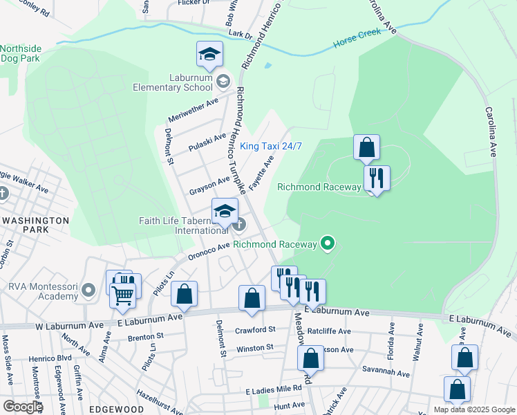map of restaurants, bars, coffee shops, grocery stores, and more near 4009 Richmond Henrico Turnpike in Richmond