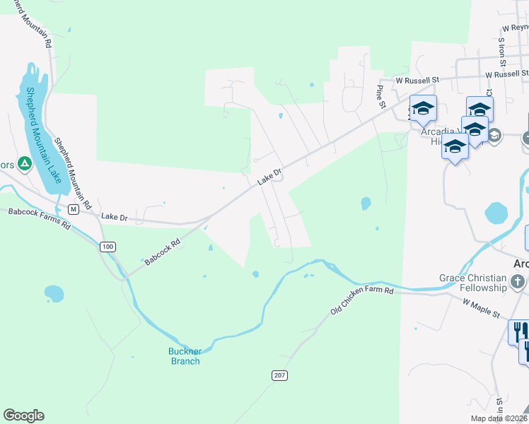 map of restaurants, bars, coffee shops, grocery stores, and more near 112 Fairlane Drive in Ironton