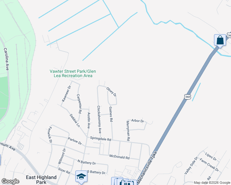 map of restaurants, bars, coffee shops, grocery stores, and more near 4504 Olney Drive in Richmond