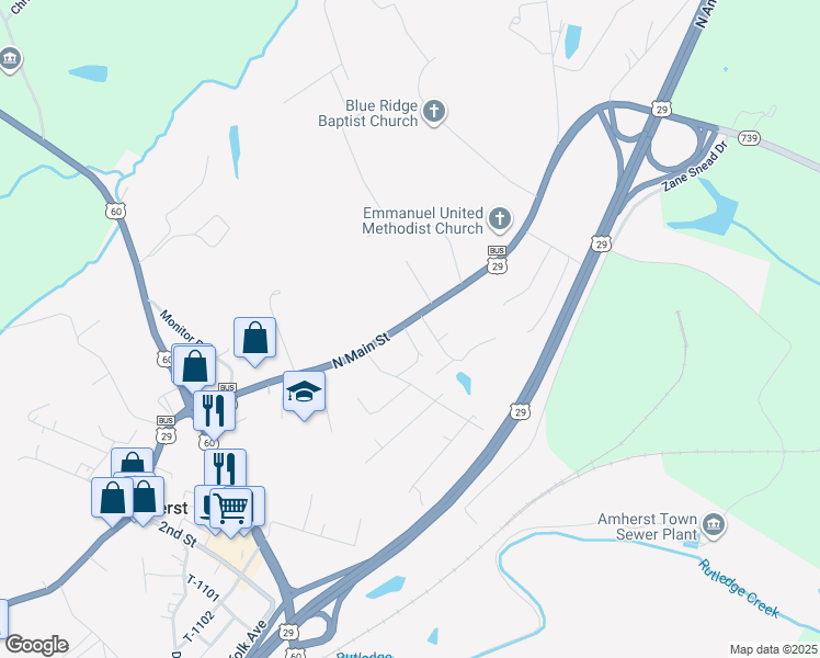 map of restaurants, bars, coffee shops, grocery stores, and more near 294 North Main Street in Amherst
