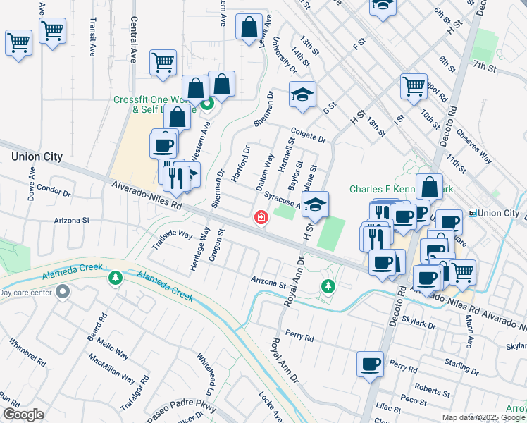 map of restaurants, bars, coffee shops, grocery stores, and more near 33926 Alvarado-Niles Road in Union City
