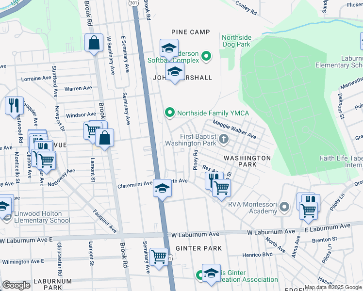 map of restaurants, bars, coffee shops, grocery stores, and more near 415157 Old Brook Road in Richmond