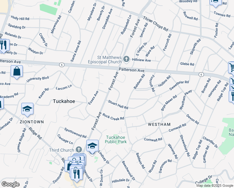 map of restaurants, bars, coffee shops, grocery stores, and more near 1004 Francisco Road in Henrico