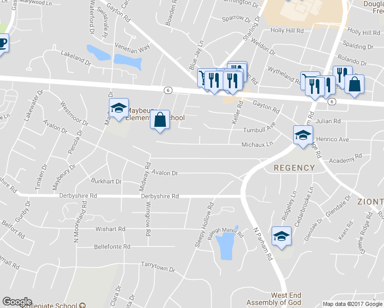 map of restaurants, bars, coffee shops, grocery stores, and more near 8920 Midway Road in Richmond