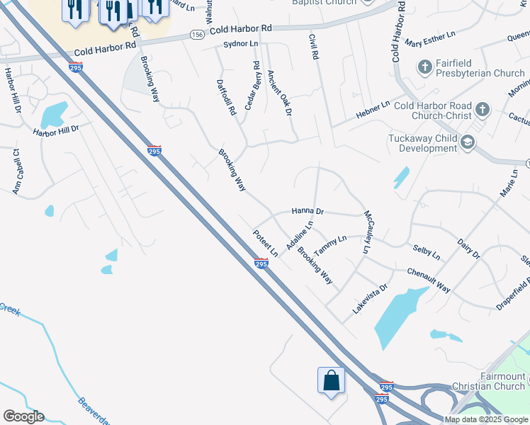 map of restaurants, bars, coffee shops, grocery stores, and more near 7046 Hanna Drive in Mechanicsville