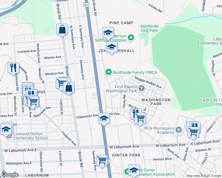 map of restaurants, bars, coffee shops, grocery stores, and more near 415157 Old Brook Road in Richmond