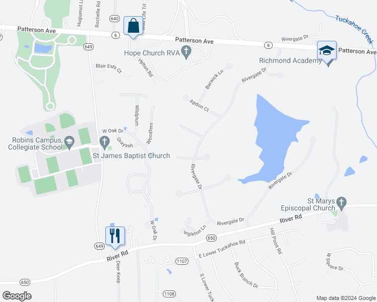 map of restaurants, bars, coffee shops, grocery stores, and more near 13284 Barkstone Court in Richmond