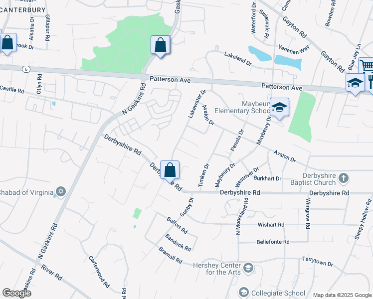 map of restaurants, bars, coffee shops, grocery stores, and more near 9411 Michelle Place in Richmond