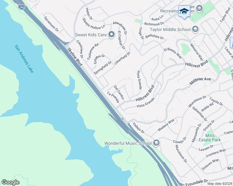 map of restaurants, bars, coffee shops, grocery stores, and more near 235 Alto Loma Street in Millbrae