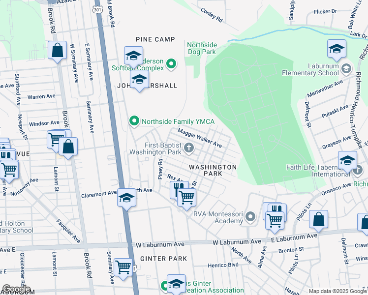 map of restaurants, bars, coffee shops, grocery stores, and more near 805 Lincoln Avenue in Richmond