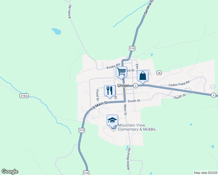 map of restaurants, bars, coffee shops, grocery stores, and more near Pond Street in Union