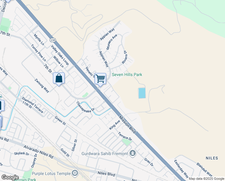 map of restaurants, bars, coffee shops, grocery stores, and more near 116 Veneto Avenue in Union City