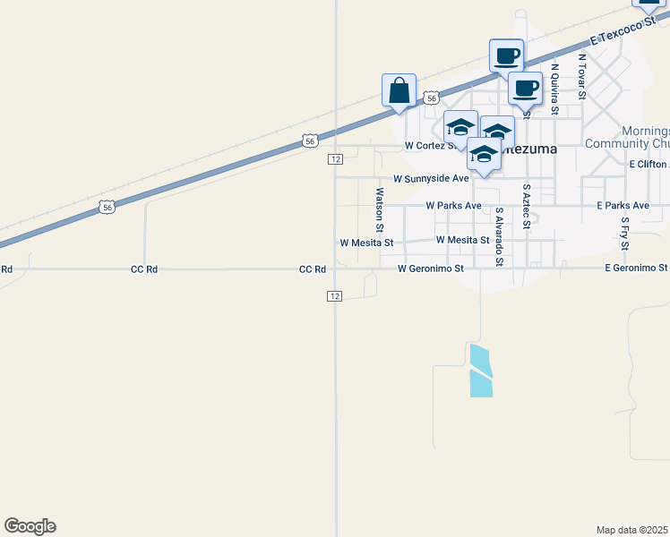 map of restaurants, bars, coffee shops, grocery stores, and more near 28971 County Road 12 in Montezuma