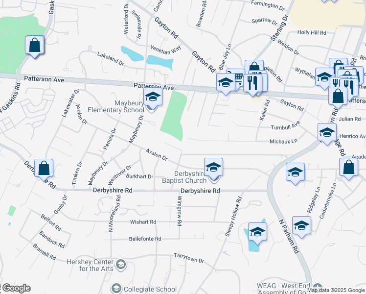map of restaurants, bars, coffee shops, grocery stores, and more near 9000 Splitwood Circle in Richmond