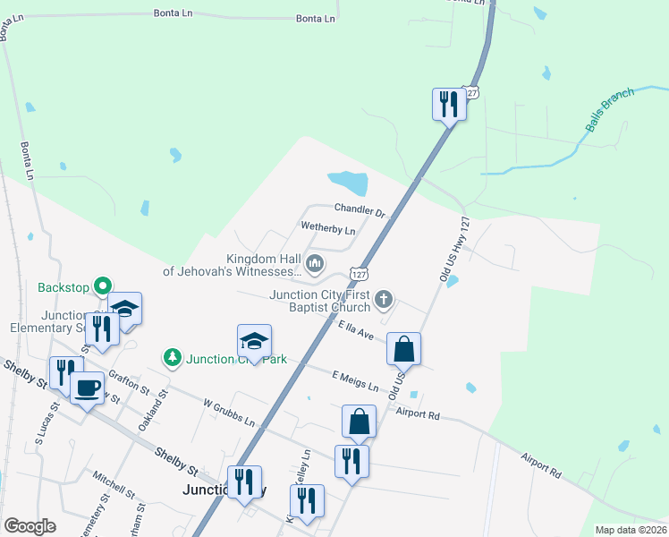 map of restaurants, bars, coffee shops, grocery stores, and more near 100 Breathitt Avenue in Danville