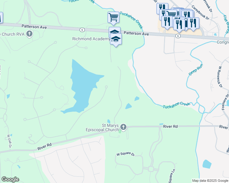 map of restaurants, bars, coffee shops, grocery stores, and more near 315 Wickham Glen Drive in Richmond