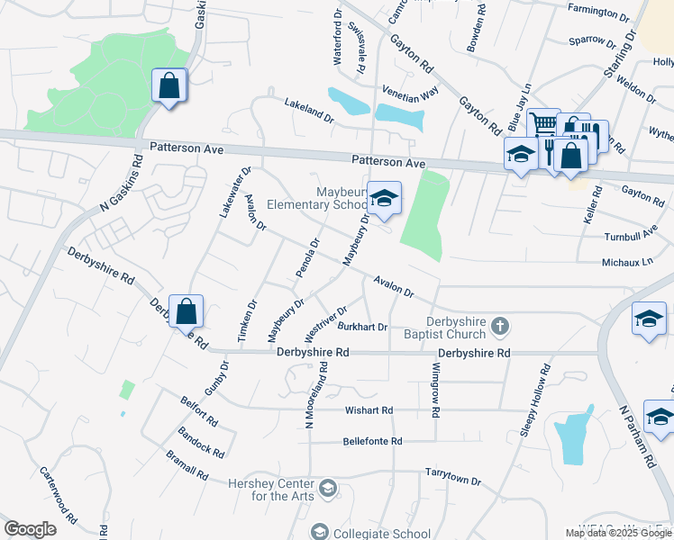 map of restaurants, bars, coffee shops, grocery stores, and more near 808 Maybeury Drive in Richmond