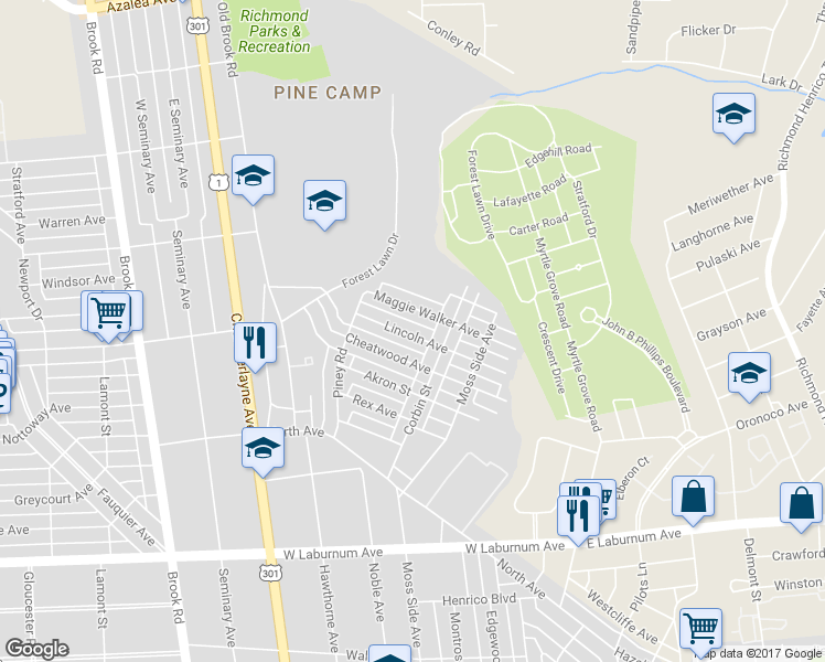 map of restaurants, bars, coffee shops, grocery stores, and more near 716 Lincoln Avenue in Richmond