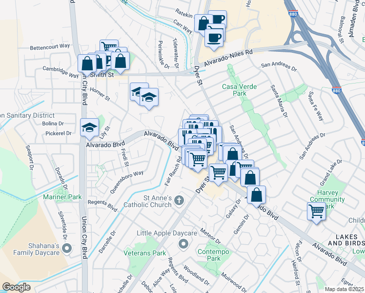 map of restaurants, bars, coffee shops, grocery stores, and more near 31772 Alvarado Boulevard in Union City