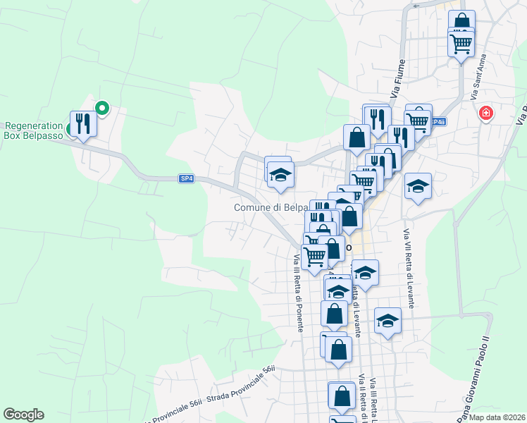 map of restaurants, bars, coffee shops, grocery stores, and more near 37 Via Santa Maria di Licodia in Belpasso