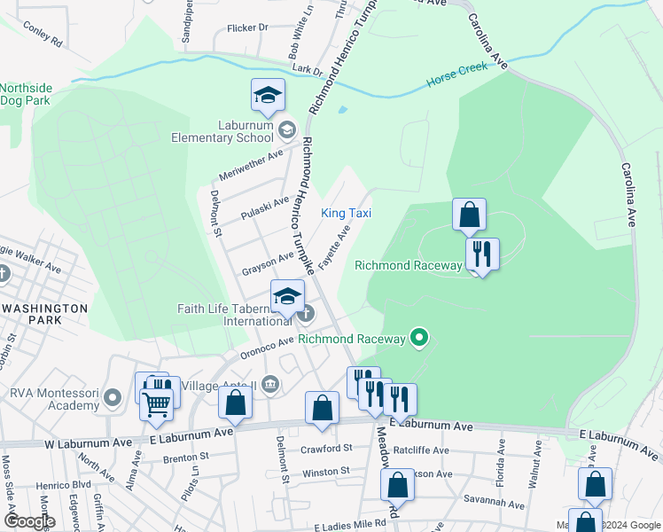 map of restaurants, bars, coffee shops, grocery stores, and more near 605 Fayette Avenue in Richmond