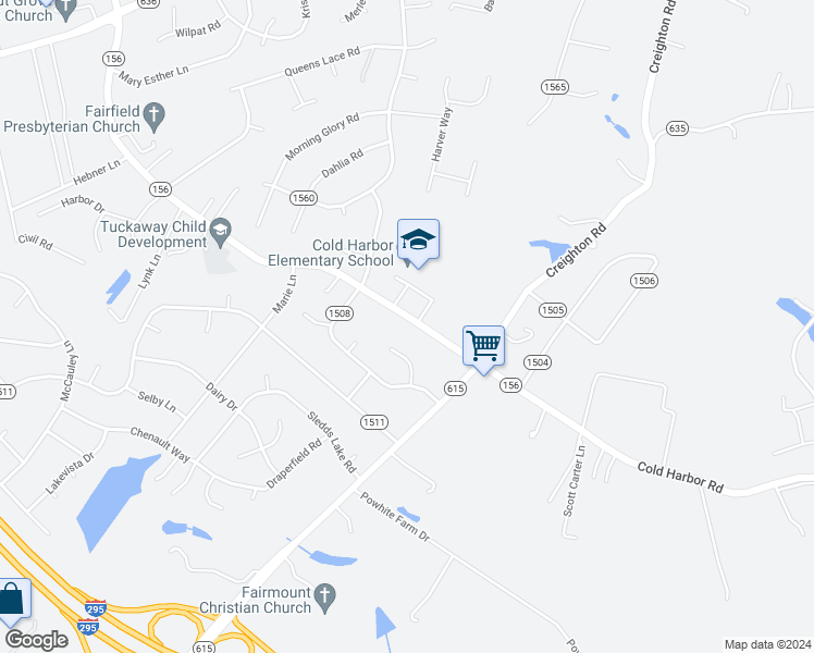map of restaurants, bars, coffee shops, grocery stores, and more near 6729 Cold Harbor Road in Mechanicsville