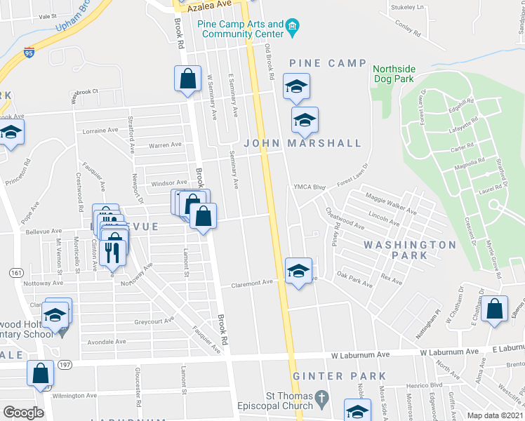 map of restaurants, bars, coffee shops, grocery stores, and more near 4200 Chamberlayne Ave in Richmond