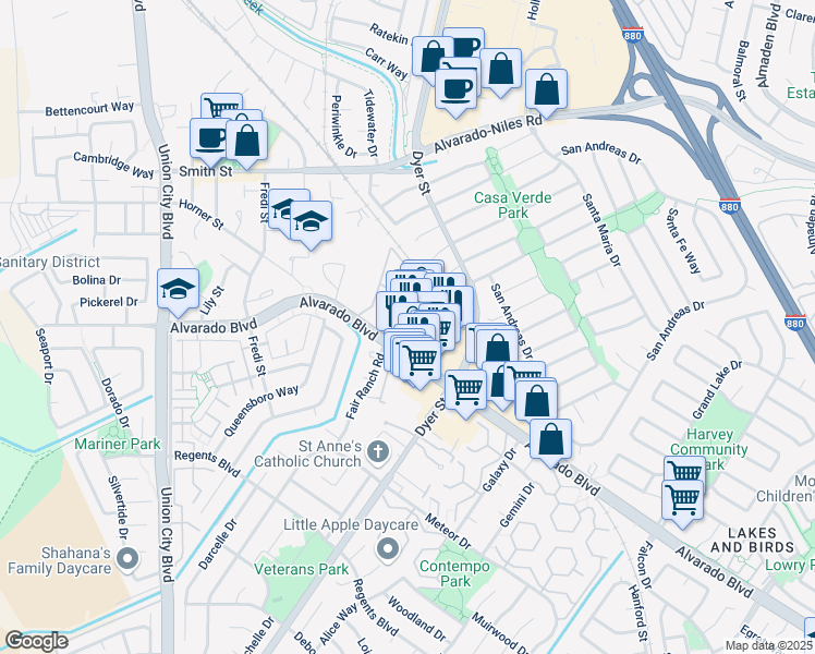 map of restaurants, bars, coffee shops, grocery stores, and more near 31802 Alvarado Boulevard in Union City