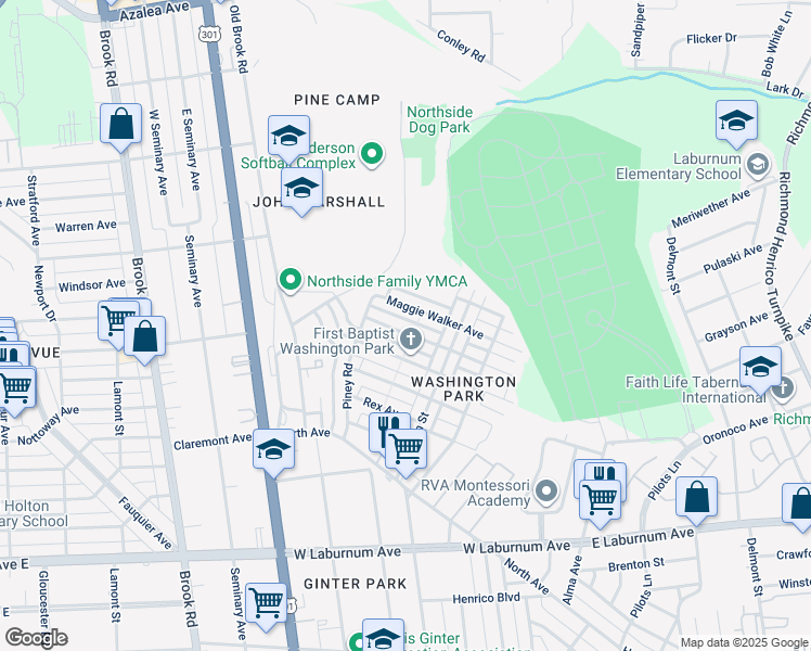 map of restaurants, bars, coffee shops, grocery stores, and more near 804 Lincoln Avenue in Richmond