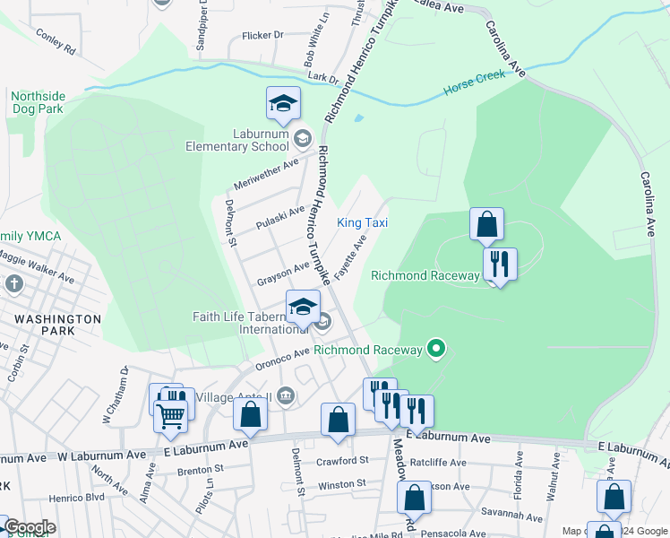 map of restaurants, bars, coffee shops, grocery stores, and more near 602 Fayette Avenue in Richmond