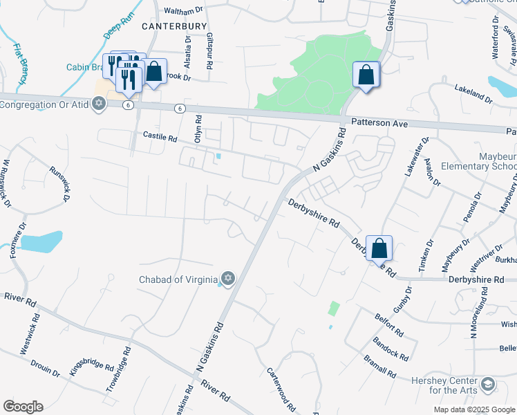 map of restaurants, bars, coffee shops, grocery stores, and more near 404 Portwest Terrace in Richmond