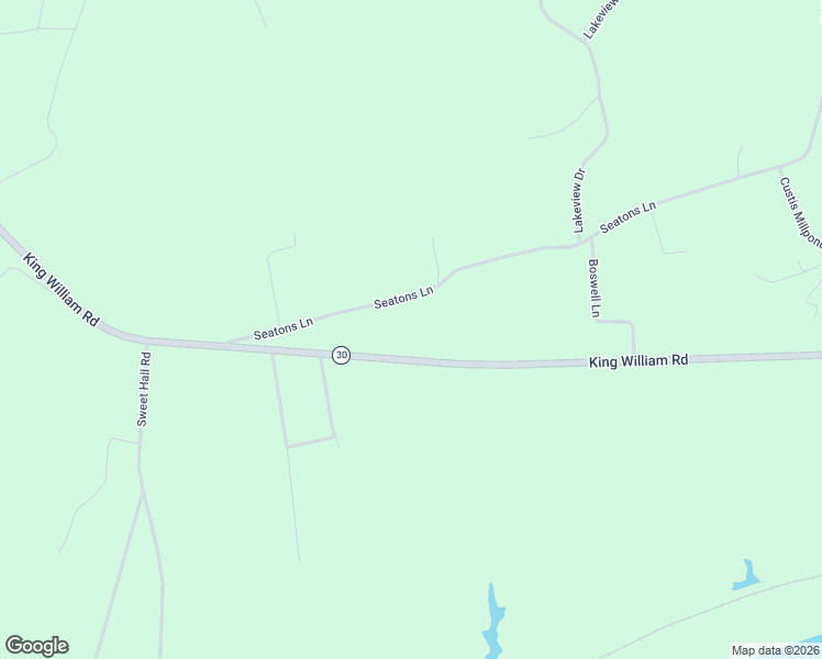 map of restaurants, bars, coffee shops, grocery stores, and more near 30171 King William Road in West Point