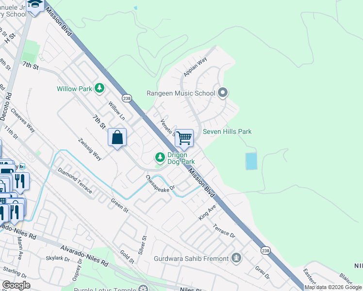 map of restaurants, bars, coffee shops, grocery stores, and more near in Union City