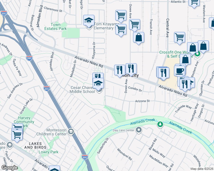 map of restaurants, bars, coffee shops, grocery stores, and more near 2728 Hop Ranch Road in Union City