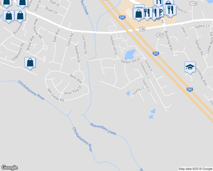 map of restaurants, bars, coffee shops, grocery stores, and more near 7293 Ann Cabell Lane in Mechanicsville