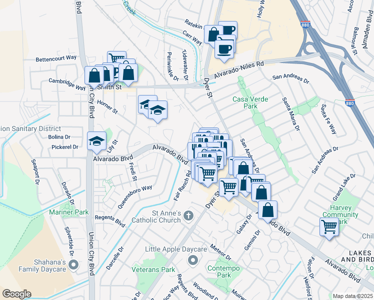 map of restaurants, bars, coffee shops, grocery stores, and more near 31772 Alvarado Boulevard in Union City