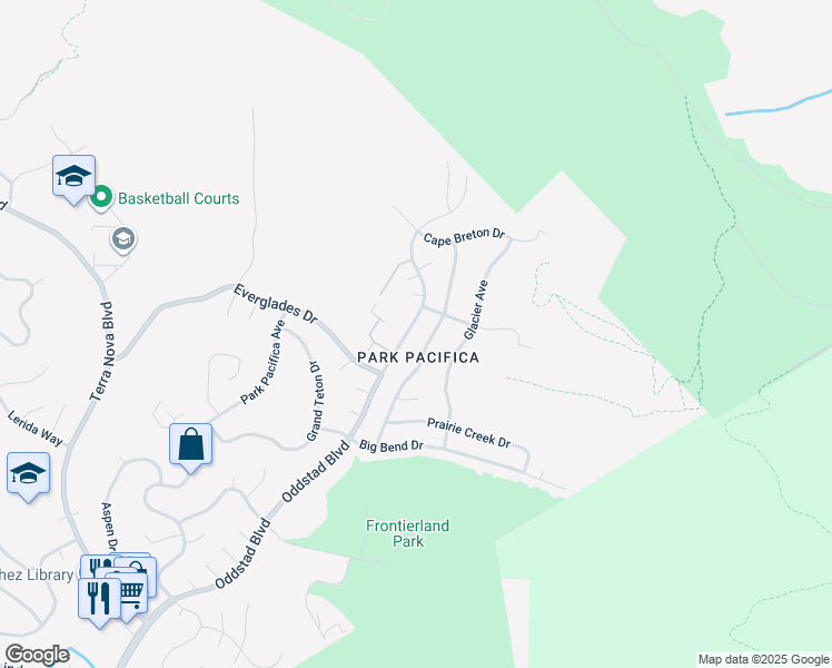 map of restaurants, bars, coffee shops, grocery stores, and more near 1136 Oddstad Boulevard in Pacifica