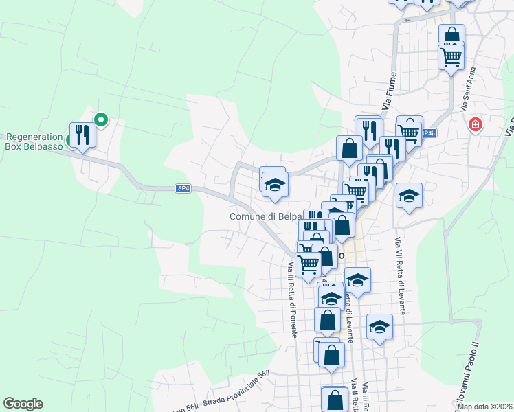map of restaurants, bars, coffee shops, grocery stores, and more near 37 Via Santa Maria di Licodia in Belpasso
