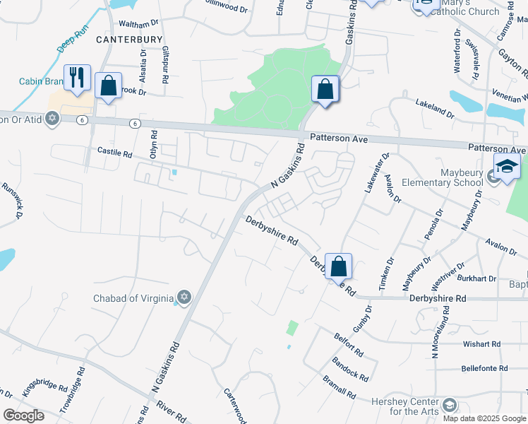 map of restaurants, bars, coffee shops, grocery stores, and more near 1003 Southwark Lane in Henrico
