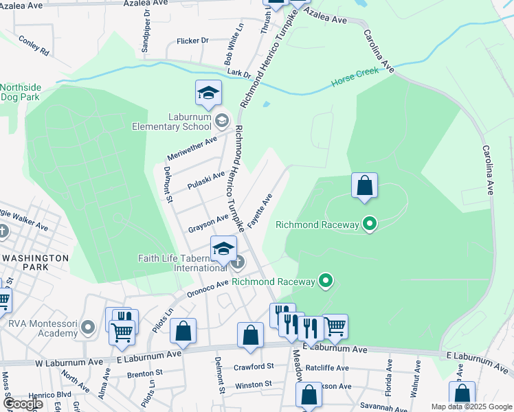 map of restaurants, bars, coffee shops, grocery stores, and more near 612 Fayette Avenue in Richmond