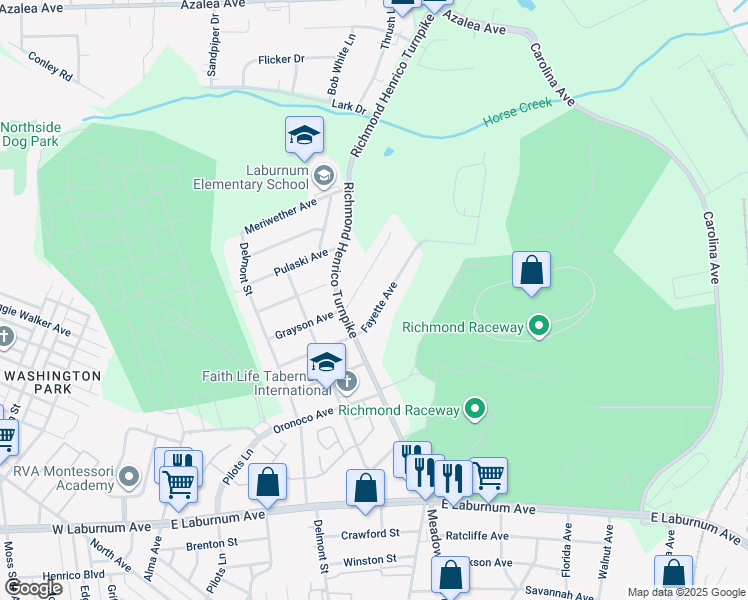 map of restaurants, bars, coffee shops, grocery stores, and more near 612 Fayette Avenue in Richmond