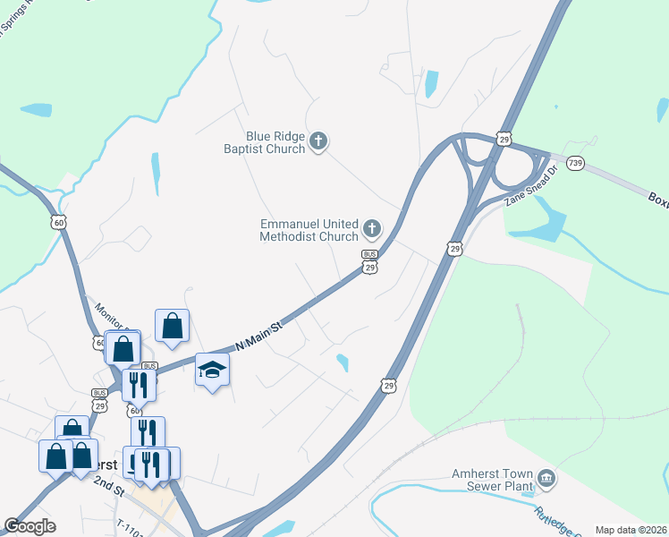 map of restaurants, bars, coffee shops, grocery stores, and more near 100-208 State Route 1120 in Amherst