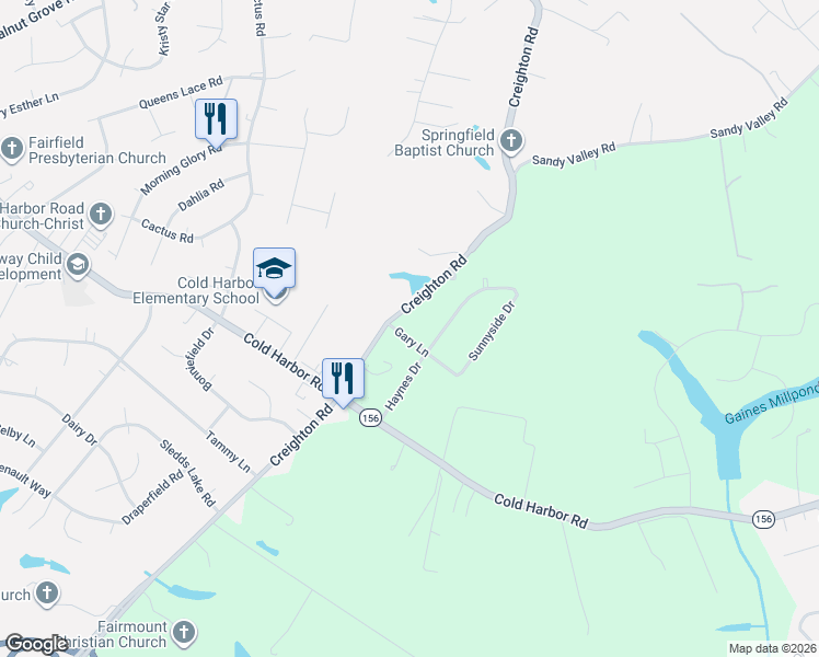 map of restaurants, bars, coffee shops, grocery stores, and more near 7112 Creighton Road in Mechanicsville