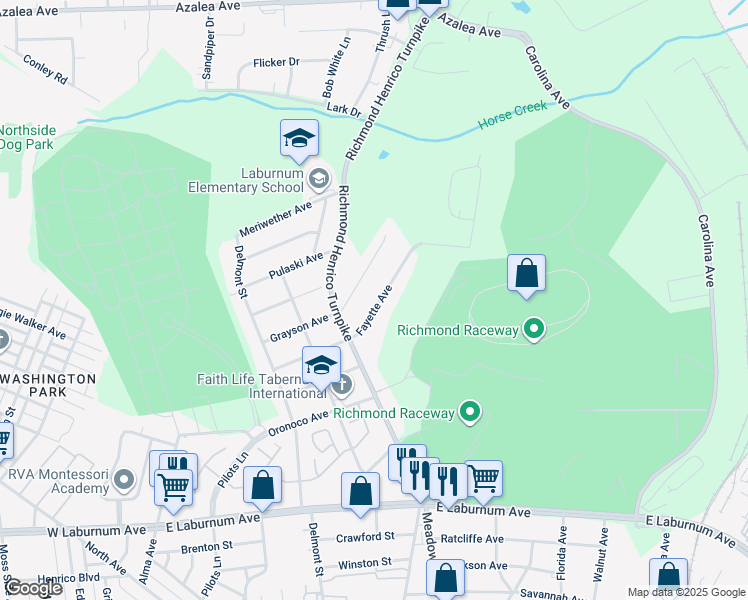 map of restaurants, bars, coffee shops, grocery stores, and more near 614 Fayette Avenue in Richmond