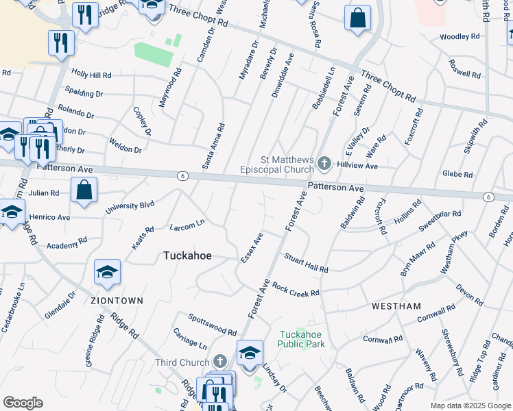 map of restaurants, bars, coffee shops, grocery stores, and more near 1208 Essex Avenue in Richmond