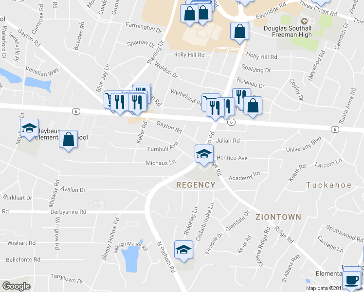 map of restaurants, bars, coffee shops, grocery stores, and more near 8710 Brawner Drive in Richmond