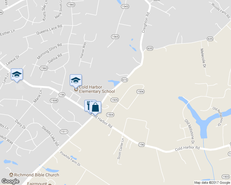map of restaurants, bars, coffee shops, grocery stores, and more near 7112 Creighton Road in Mechanicsville