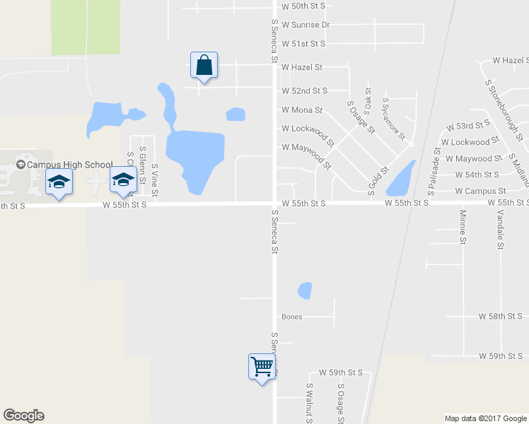 map of restaurants, bars, coffee shops, grocery stores, and more near 5609 South Seneca Street in Wichita