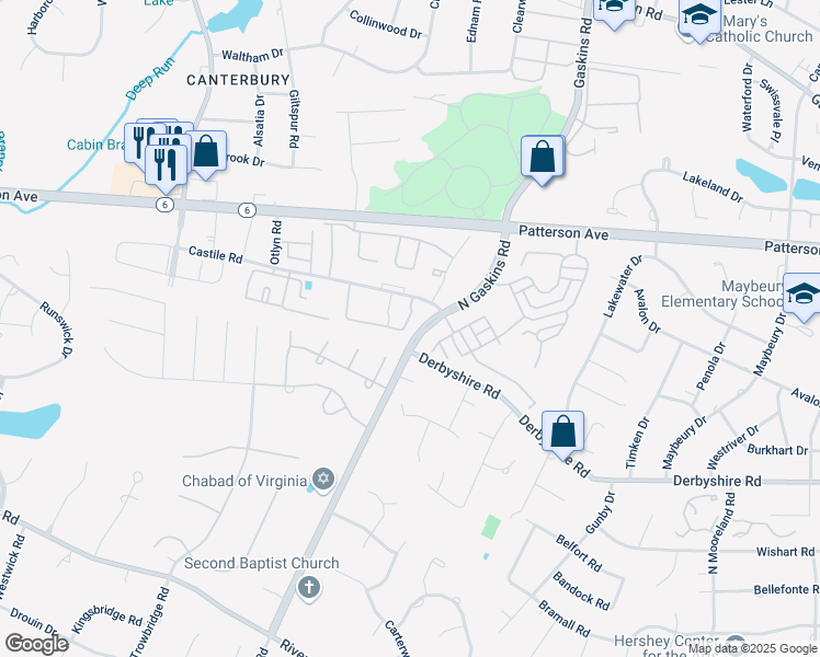 map of restaurants, bars, coffee shops, grocery stores, and more near 700 North Gaskins Road in Henrico