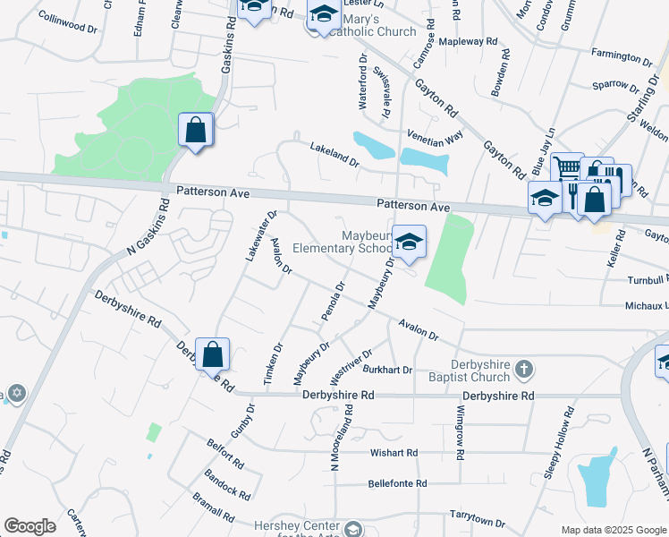 map of restaurants, bars, coffee shops, grocery stores, and more near 9303 Westmoor Drive in Richmond